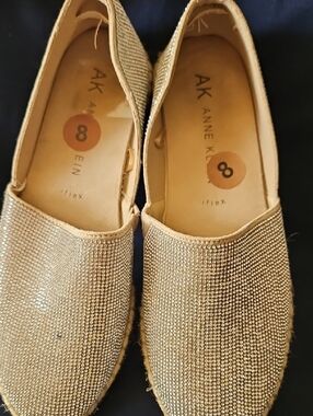 Anne Klein Gold Rhinestone Slip-On Flats
